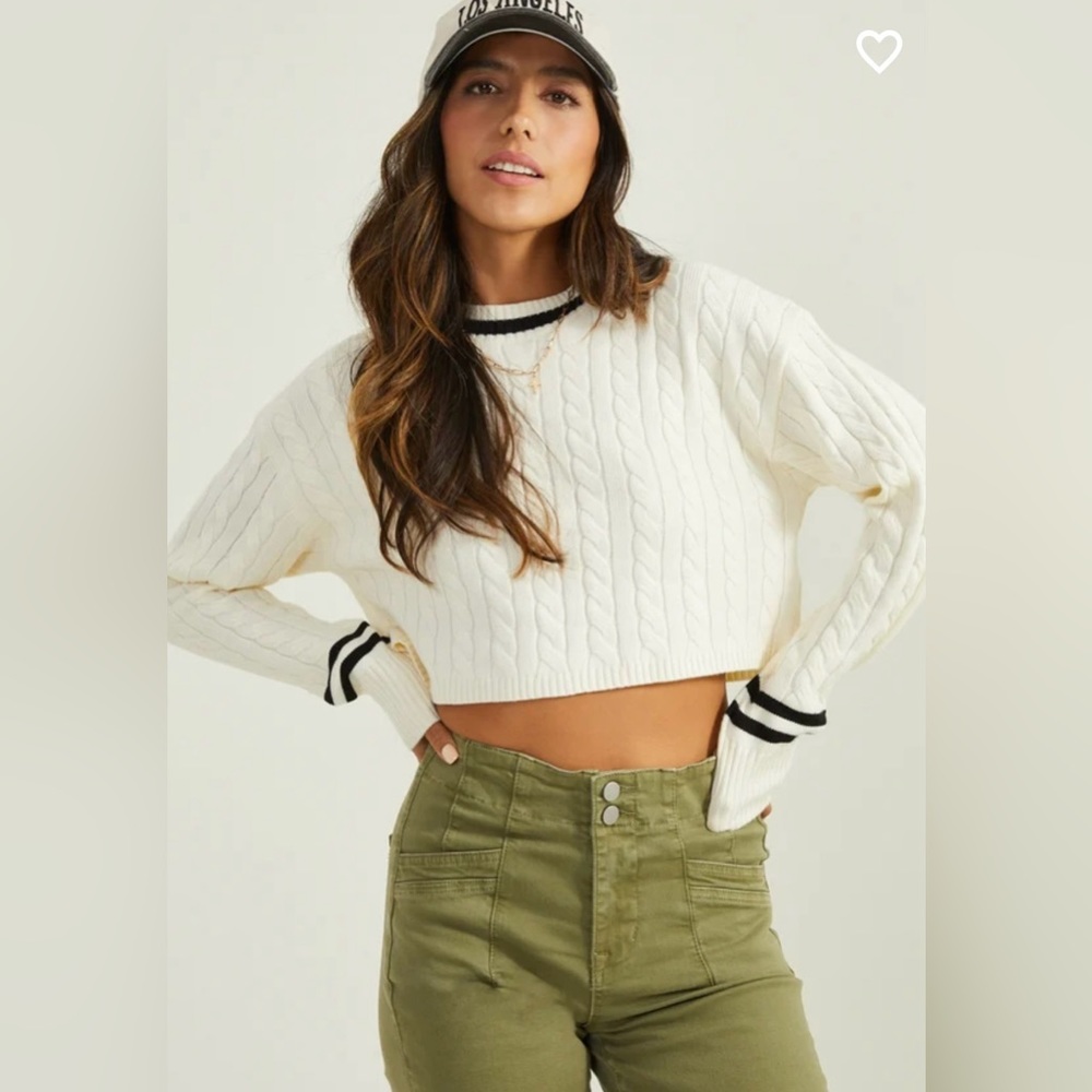 NWT Altar’d State Gill Varsity Sweater Ivory Black